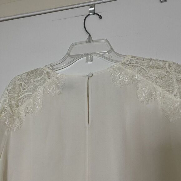 ALICE + OLIVIA IVORY LACE DETAIL LONG SLEEVE SILK BLOUSE TOP SIZE SMALL - Picture 3 of 6